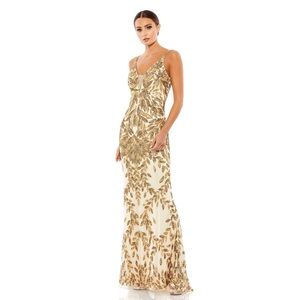Mac Duggal Gold Leaf Maxi Dress